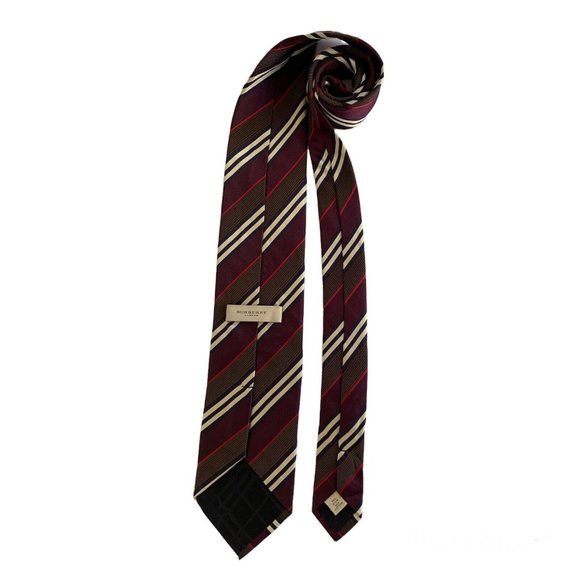 BURBERRY LONDON Burgundy Striped Silk Tie Made In Italy 59"/ 3".1/2 EX COND - Picture 2 of 5